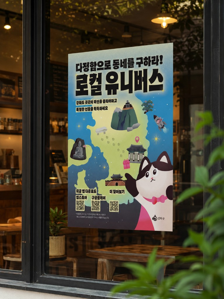 Local Universe poster on a cafe window