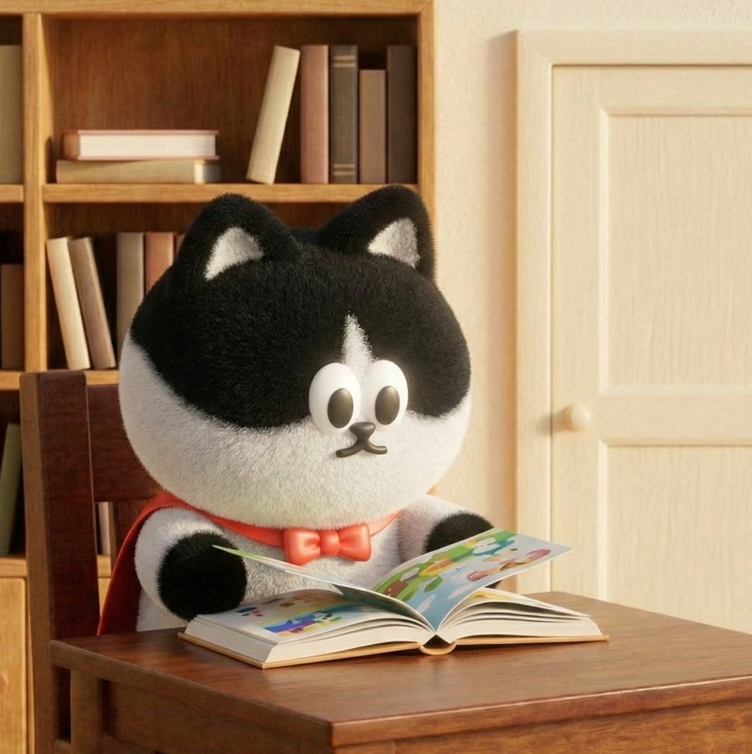 Sunmu reading a book at a desk