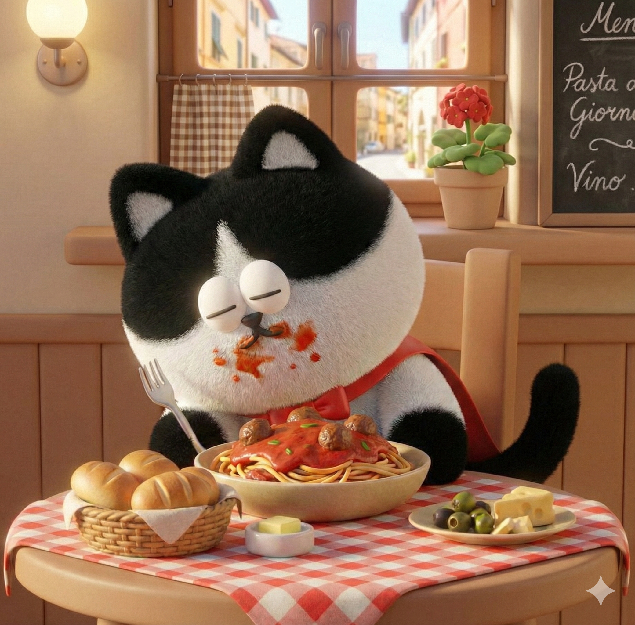 Sunmu eating spaghetti